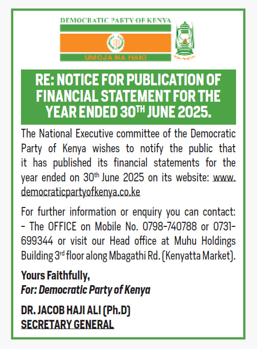 Notice For Publication of Financial Statement for the Year ended 30th June 2025