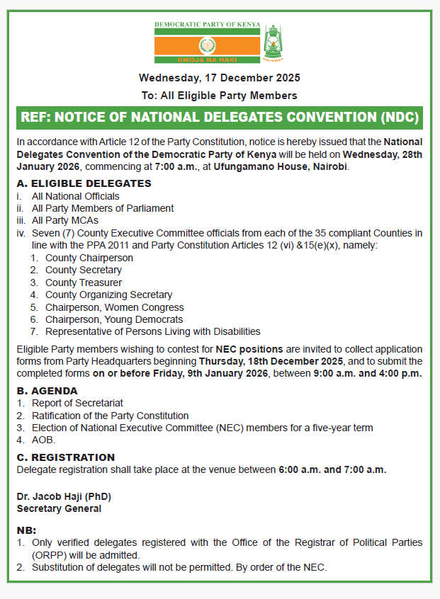 Notice of National Delegates Conference